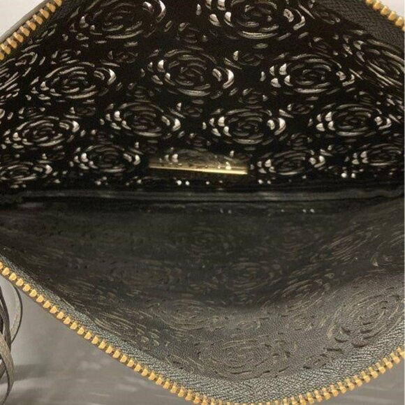 NEW Karl Lagerfeld Metallic Rose Perforated Zip Clutch with Tassel - Picture 4 of 10